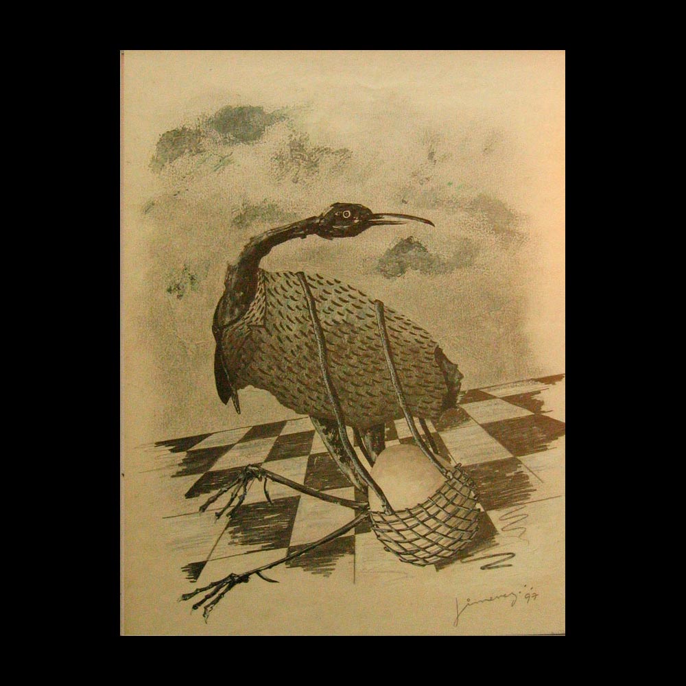El viaje, dibujo a lápiz, obra del Artista Plástico Roberto Jiménez Hidalgo, autor del Liberfreeden