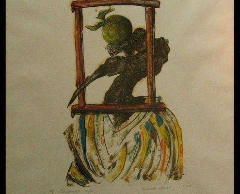 Obra Pregonero 2 del Artista Plástico Roberto Jiménez Hidalgo técnica grabado