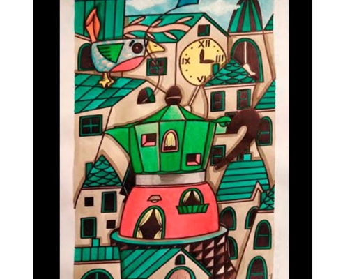 Obra, Pequeño Pueblo con aroma a café, del Artista Davide Mantovani