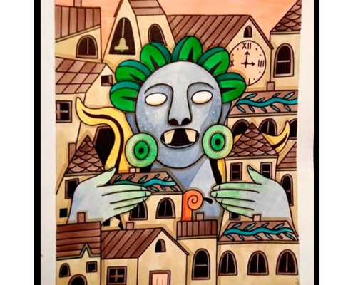 Obra El Pueblo de Xochipilli, del Artista Davide Mantovani